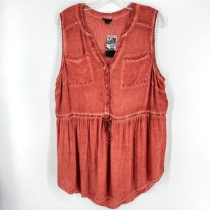 Torrid NWT Emma Rust Babydoll Sleeveless Drawstring Tunic Top Womens sz 12